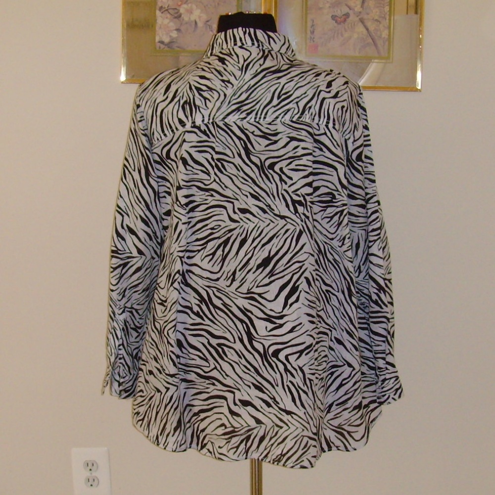 CYNTHIA ROWLEY 100% Linen Blouse 3X Zebra Print - Picture 6 of 13